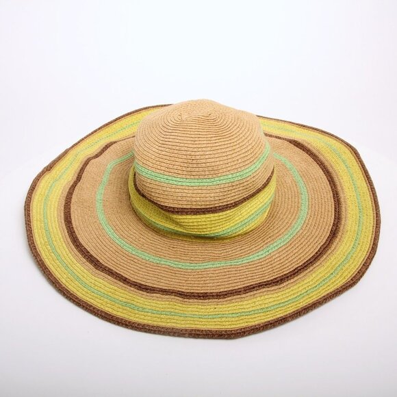 Amiani Stripes Floppy Straw Sun‎ Hat Multicolor Women One Size